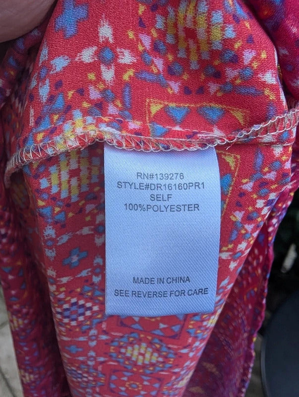 DR2 Geometric Print Longline Blouse Coral Pink Large