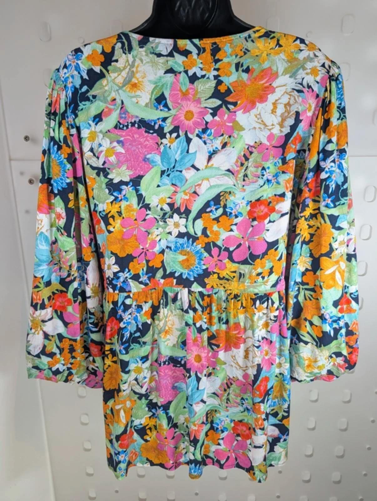 Eb & Ive Tropical Floral Kaftan Top Black Multi Large