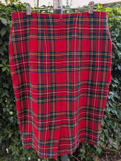 Vintage St Michael Pure New Wool Tartan Pencil Skirt UK14