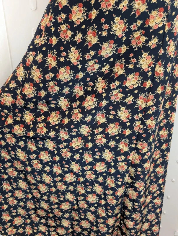 Vintage 90s Made in Great Britain Navy Rose Floral Maxi Dress UK16