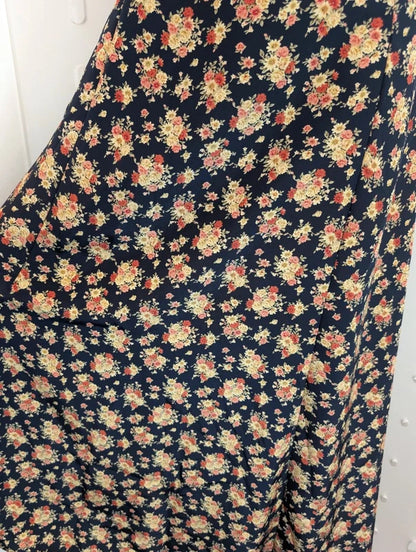 Vintage 90s Made in Great Britain Navy Rose Floral Maxi Dress UK16