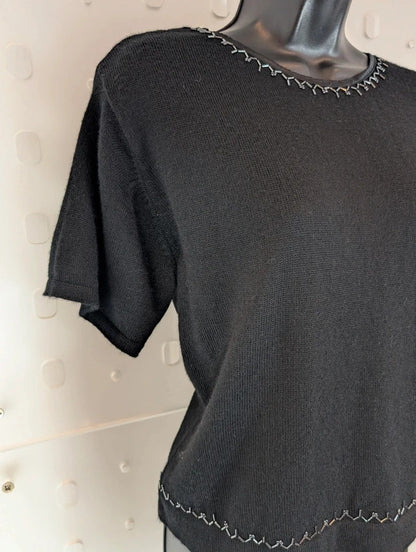 Petite Sophisticate Black Merino Wool Blend Knit Top L