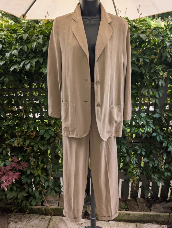 Vintage St Michael by Marks & Spencer Linen Blend Trouser Suit Beige UK8