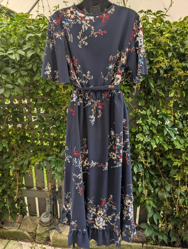 Mela London Floral Wrap Maxi Dress Navy UK14