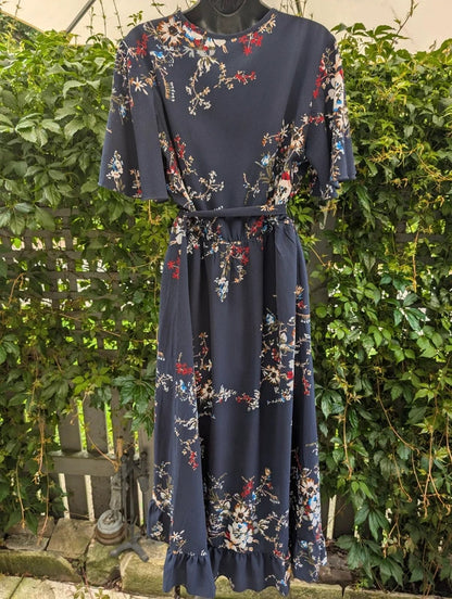 Mela London Floral Wrap Maxi Dress Navy UK14