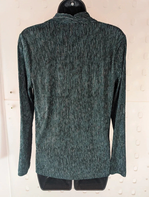 Rio & Rian Teal Green Silver Metallic Wrap Top Small