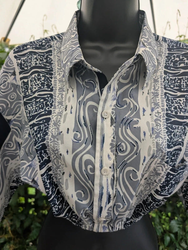 Vintage Upcycled Cropped Shirt Navy White UK8/10
