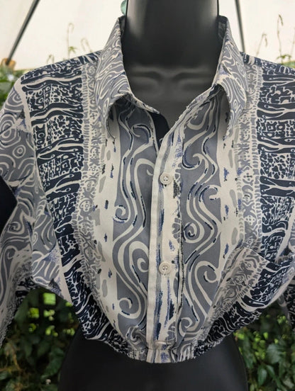 Vintage Upcycled Cropped Shirt Navy White UK8/10