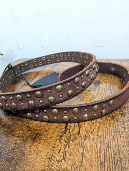 Black Colour Studded Leather Belt Brown NWT