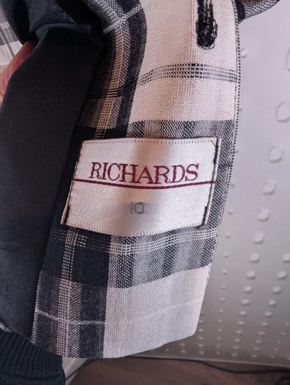 Vintage Richards Check Linen Blend Jacket UK10 Black White 80s