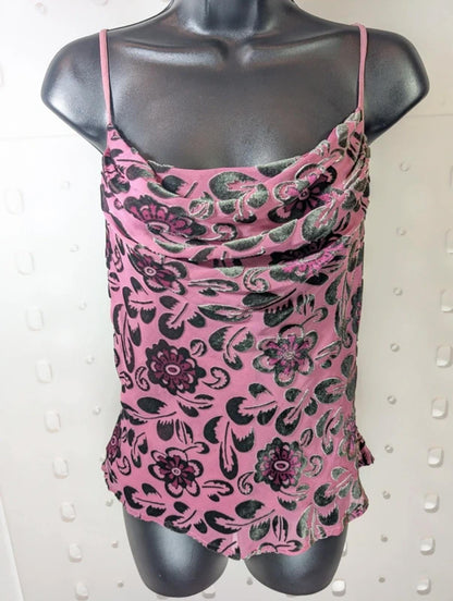 Vintage Laura Ashley Velvet Burnout Cowl Cami – UK 16 – Bias Cut