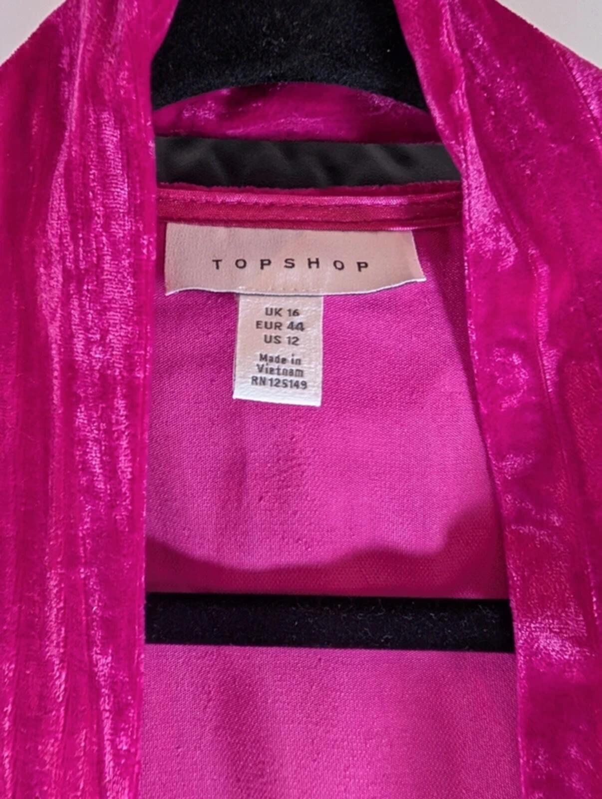 Topshop Fuchsia Pink Crushed Velvet Wrap Top UK16 Statement Party Barbiecore