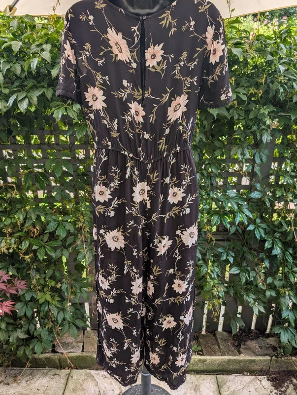 Miss Selfridge Floral Wide Leg Jumpsuit Black UK10