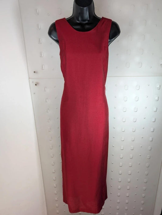 Vintage Elysio Florence ruby red taffeta midi dress UK12