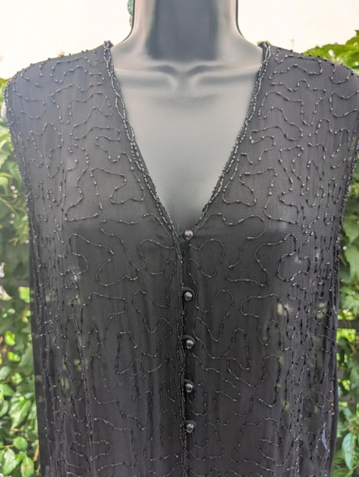 Vintage Indian Beaded Waistcoat Black Rayon S/M