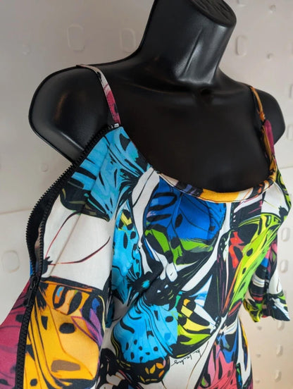 Iceberg Ice Vintage Bodycon Midi Dress Italy Butterfly Print Zip Shoulder UK10 M