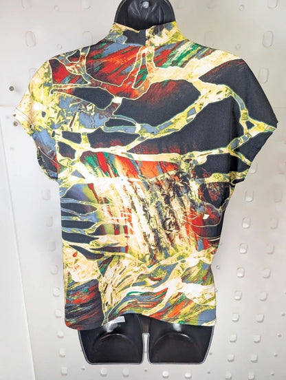 Bassini Kimono Style Printed Top – Size S – Draped Silhouette – Statement Print