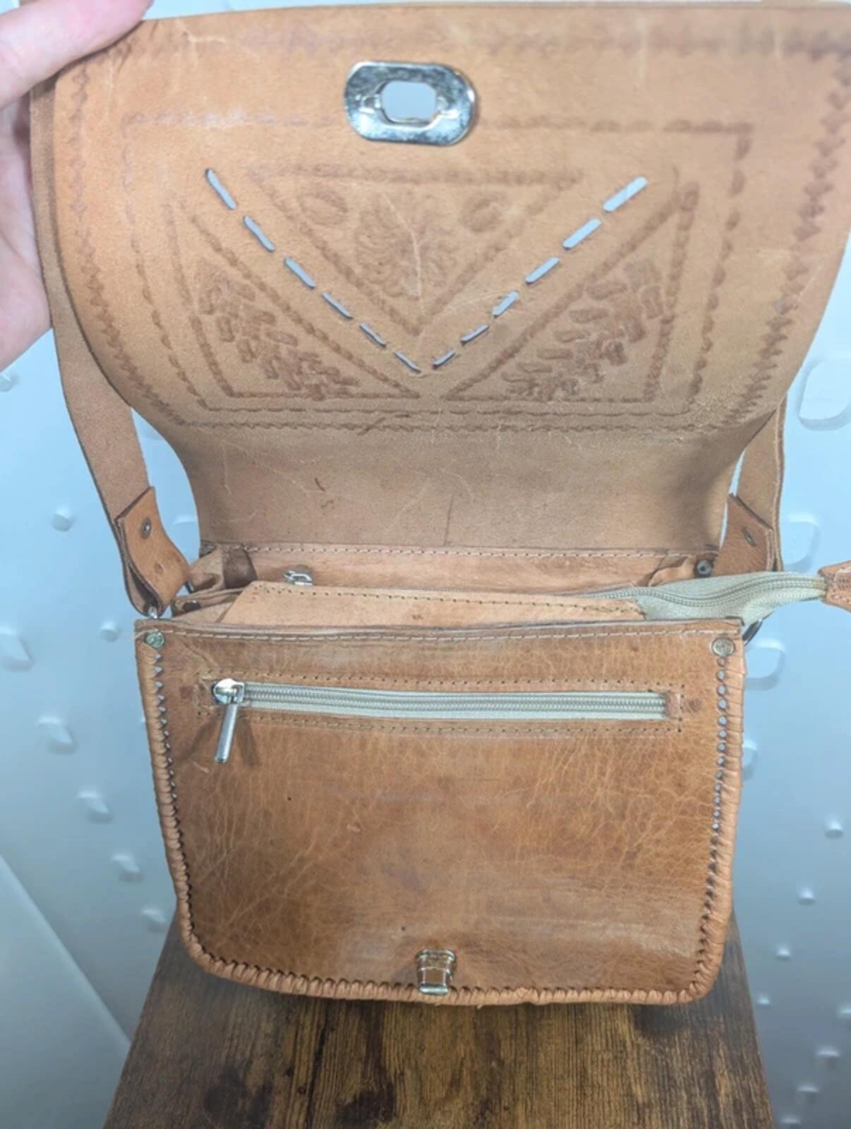 Hand Tooled Leather Crossbody Bag Artisan Handmade Unused