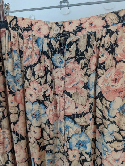 Vintage Roly Poly Floral Viscose Skirt Made in England
