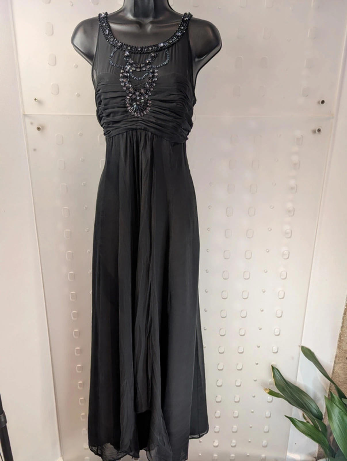 Monsoon Black Silk Beaded Maxi Evening Dress UK 16