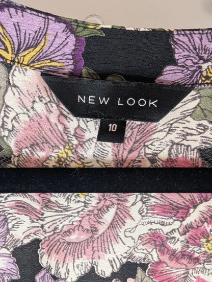 New Look floral tasseled kimono cover up boho festival beachy black pink uk10