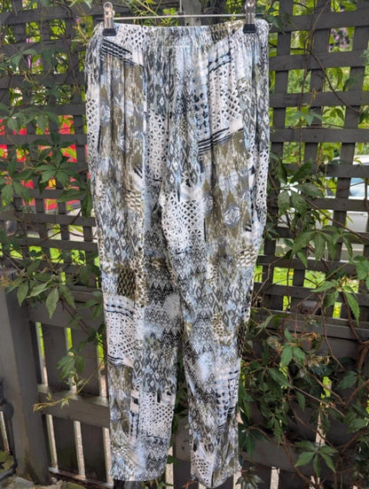 Damart aztec print viscose trousers UK10 elasticated waist boho