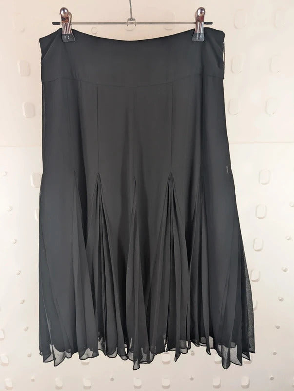 Coast Black Chiffon Godet Pleated Midi Skirt UK8