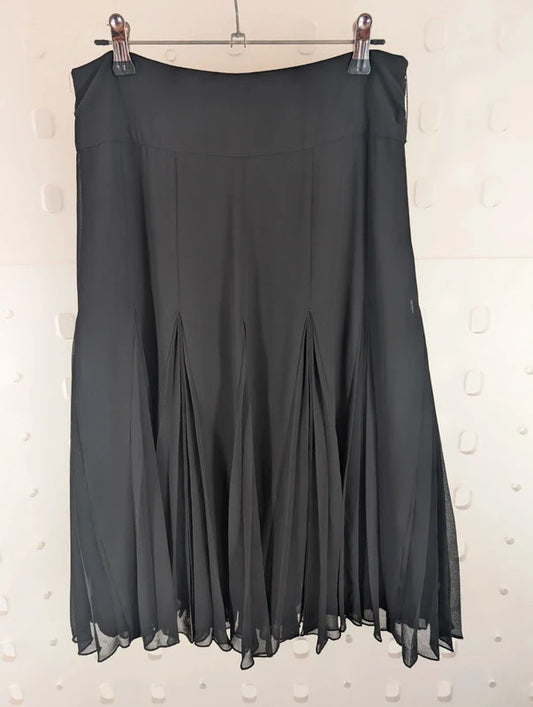 Coast Black Chiffon Godet Pleated Midi Skirt UK8