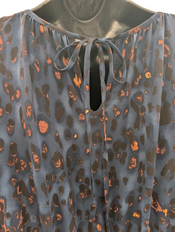 Traffic People Navy Burnt Leopard Print Dress Size L UK14