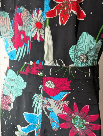 Stardust London Pegasus Print Jumpsuit Black Empire Line V Neck Size S Boutique