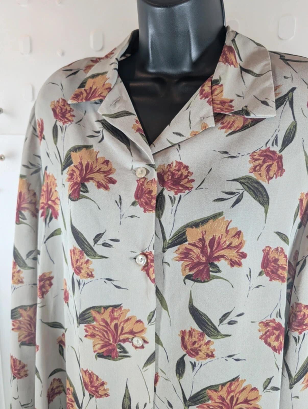Nightingales 1980s Vintage Tulip Print Viscose Georgette Shirt UK14
