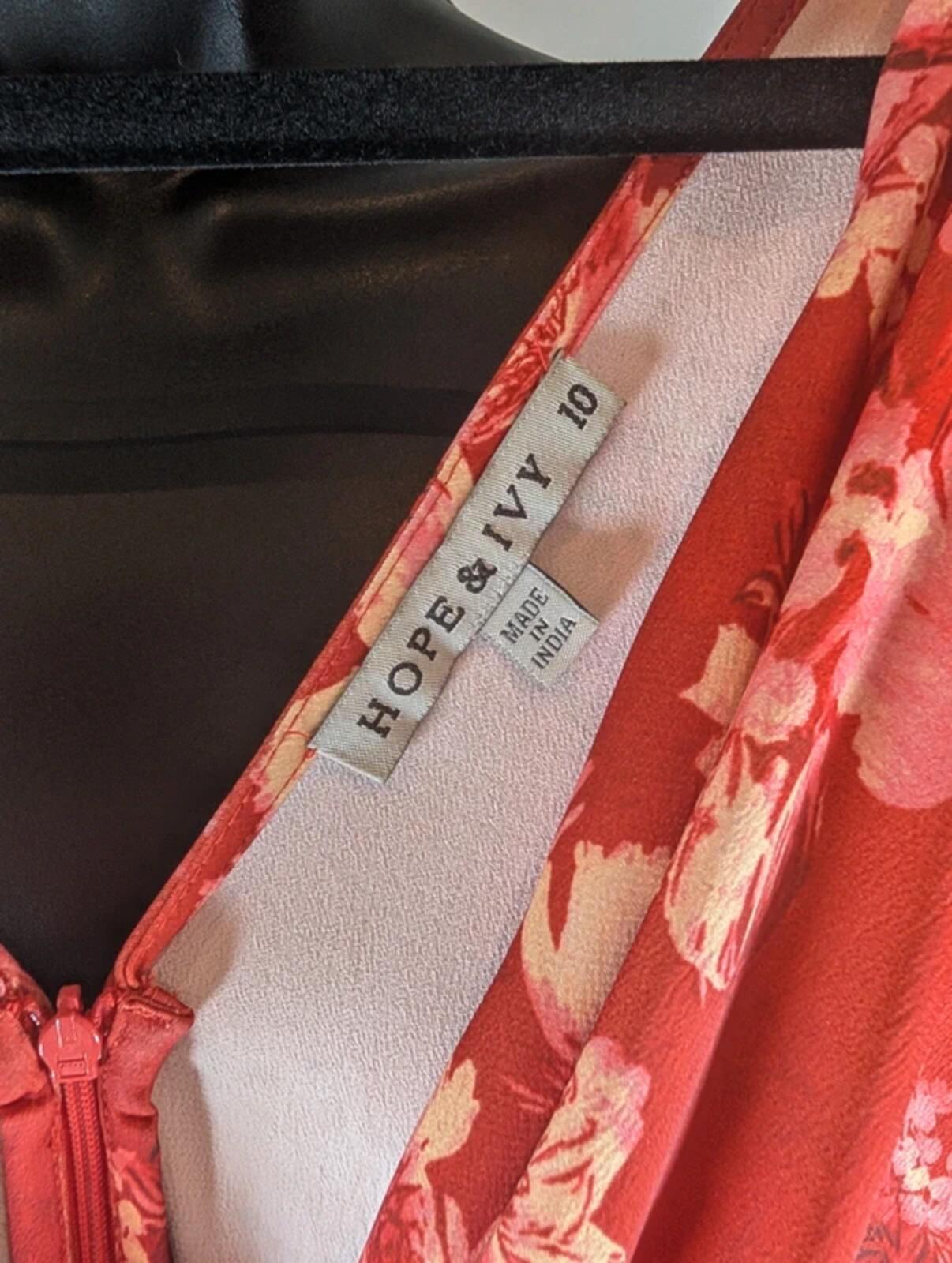 Hope & Ivy Floral Knot Front Dress Red Pink UK10