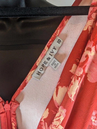 Hope & Ivy Floral Knot Front Dress Red Pink UK10