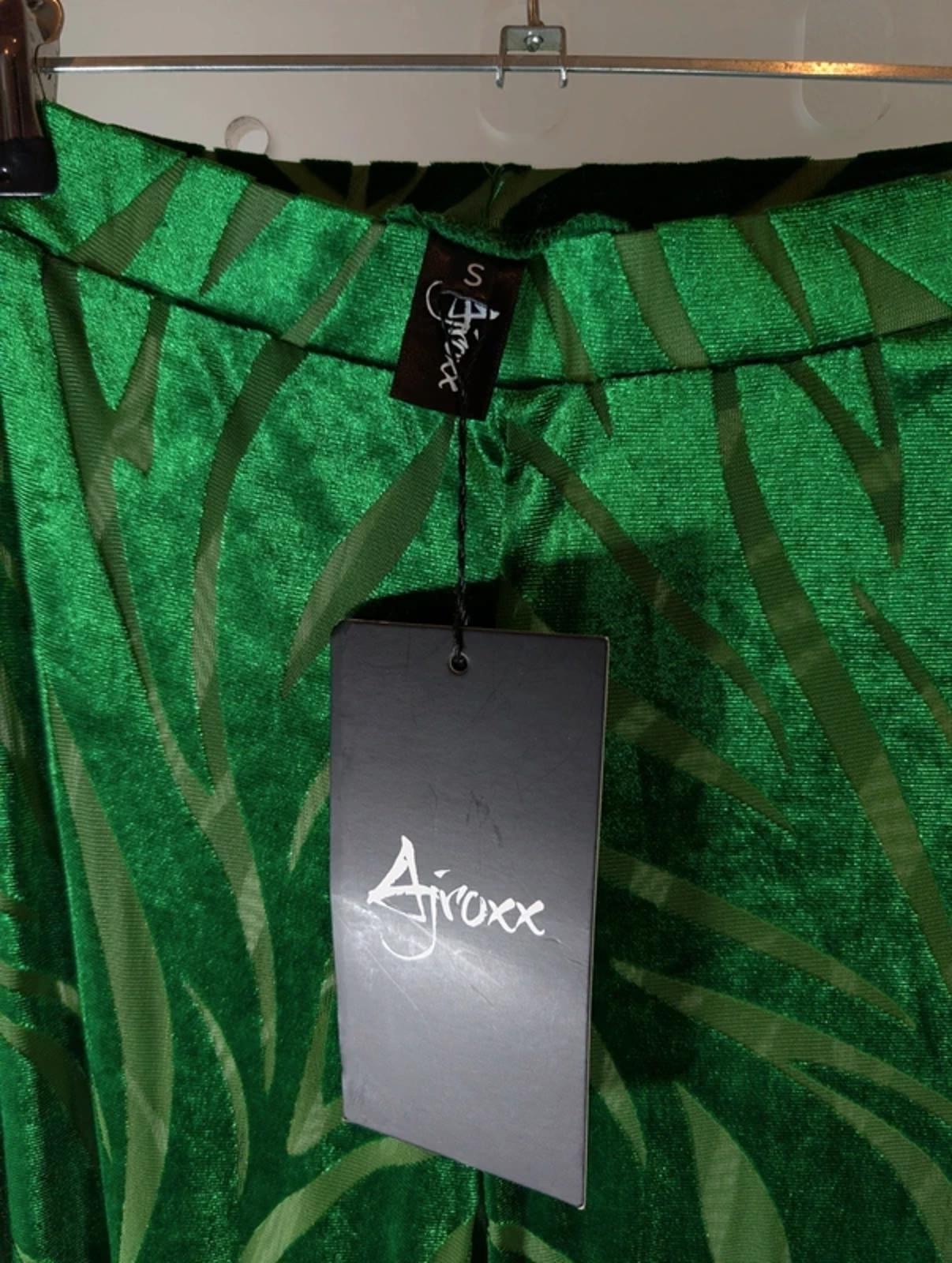Ajroxx Burnout Sheer Flared Trousers Small BNWT Emerald Green Festival 70s