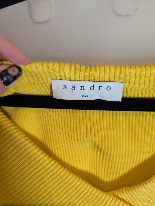 Sandro Paris Bright Yellow Ribbed Ballet Top Size 2 UK10