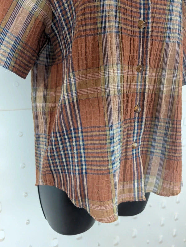Vintage St Michael M&S Rust Olive Check Shirt UK10 Made in UK