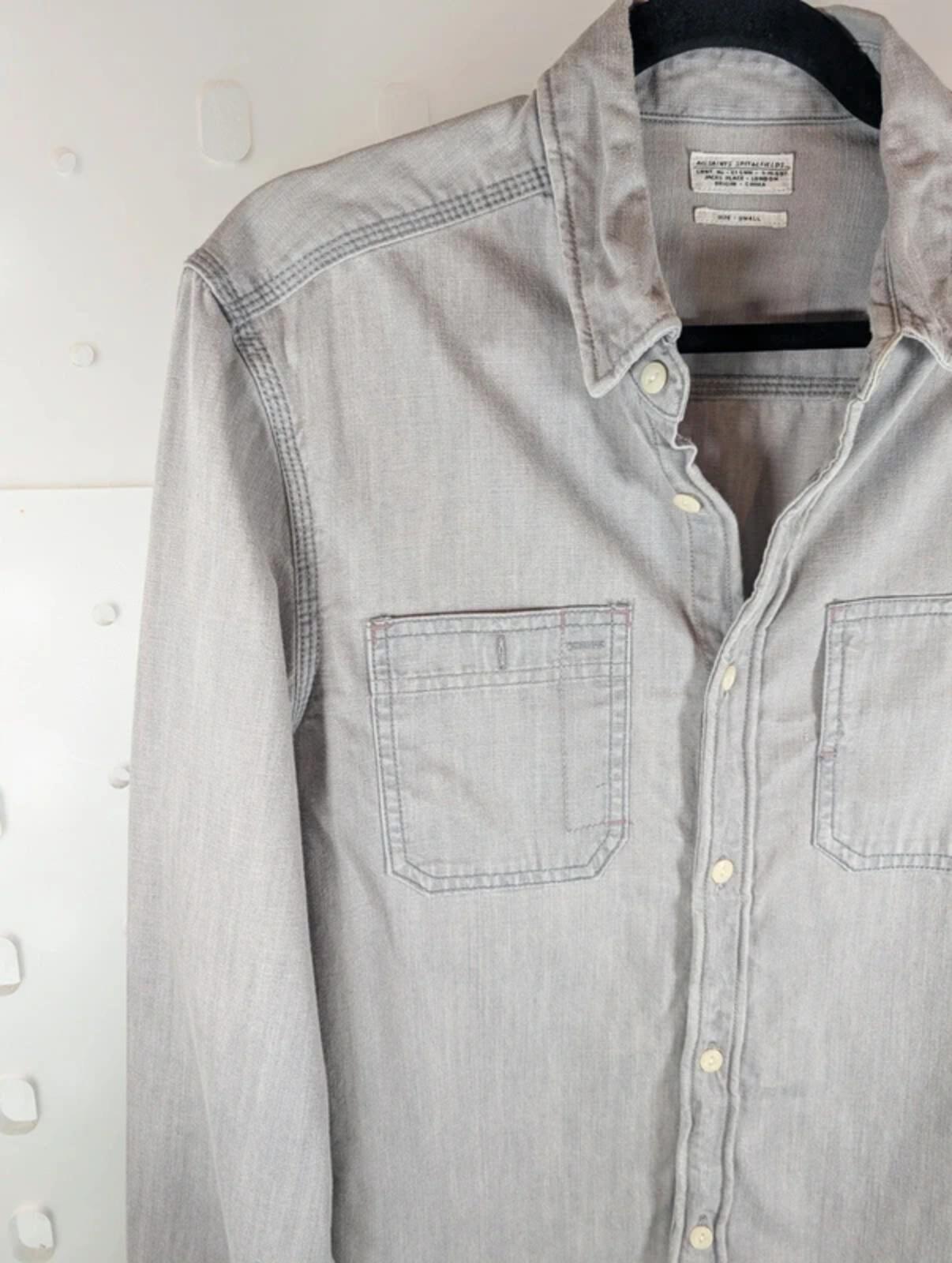 AllSaints Haiiro Washed Denim Shirt Grey Blue Utility Workwear Small