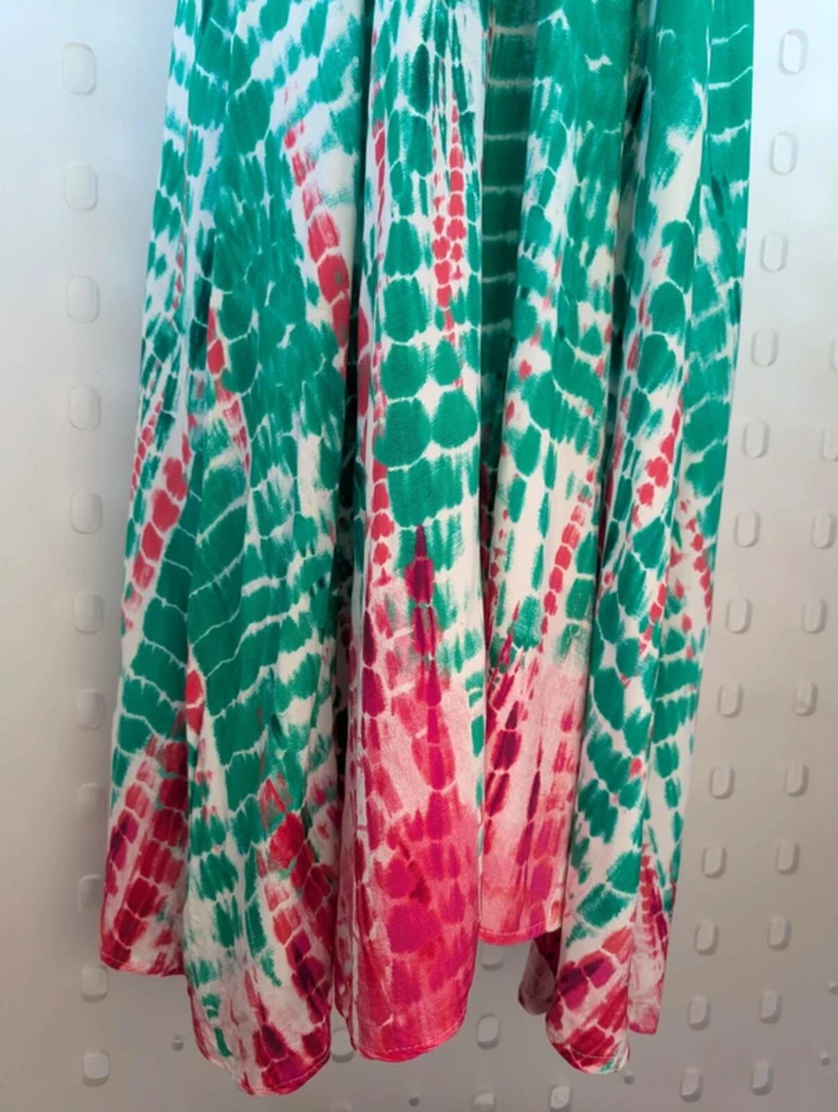 Tie Dye Maxi Dress Green Pink Boho Strappy UK 8