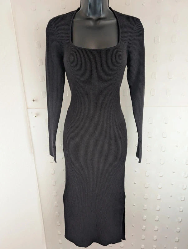 Levete Room Black Rib Knit Midi Dress M