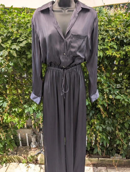 Mango Satin Utility Jumpsuit Charcoal Grey Small