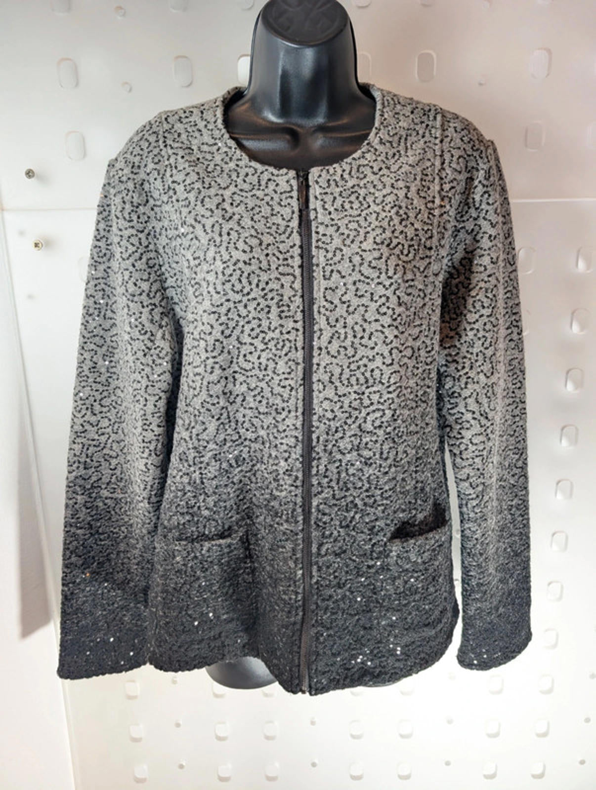 Clements Ribeiro Black – Sequin Wool Blend Jacket (XL / 16–42)