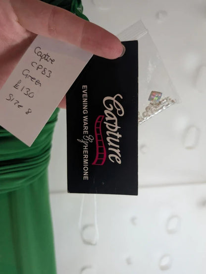 Capture by Hermione Green Evening Dress UK8 Embellished Straps Maxi Occasion