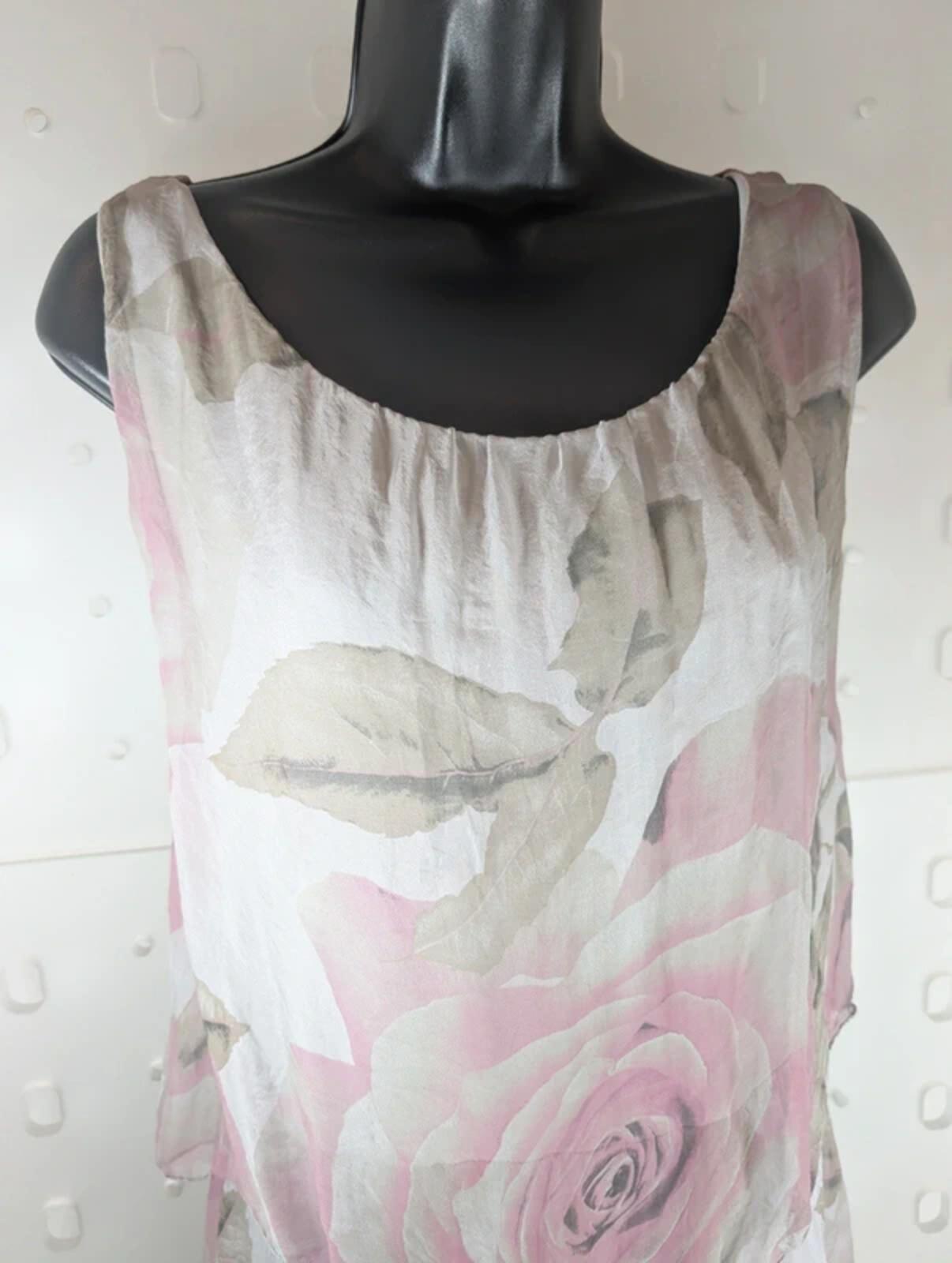H Trend made in Italy silk layered rose print sundress S NWT