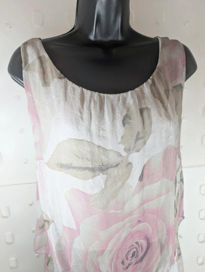 H Trend made in Italy silk layered rose print sundress S NWT
