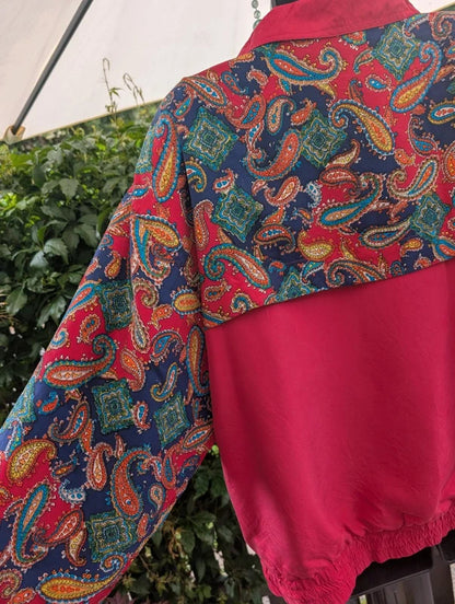 Vintage J.G. Hook Silk Bomber Jacket Red Paisley Large