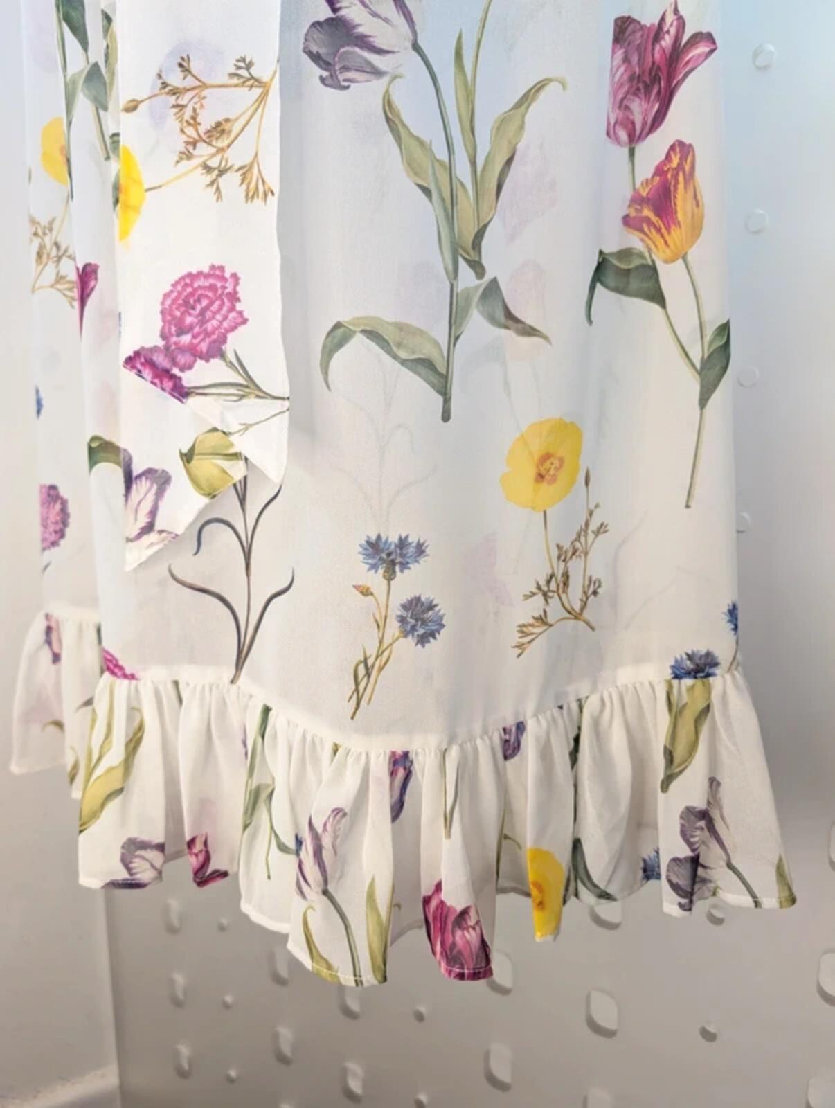 Studio by Preen Sheer Midi Dress UK18 White Floral Tulip Print Tie Neck