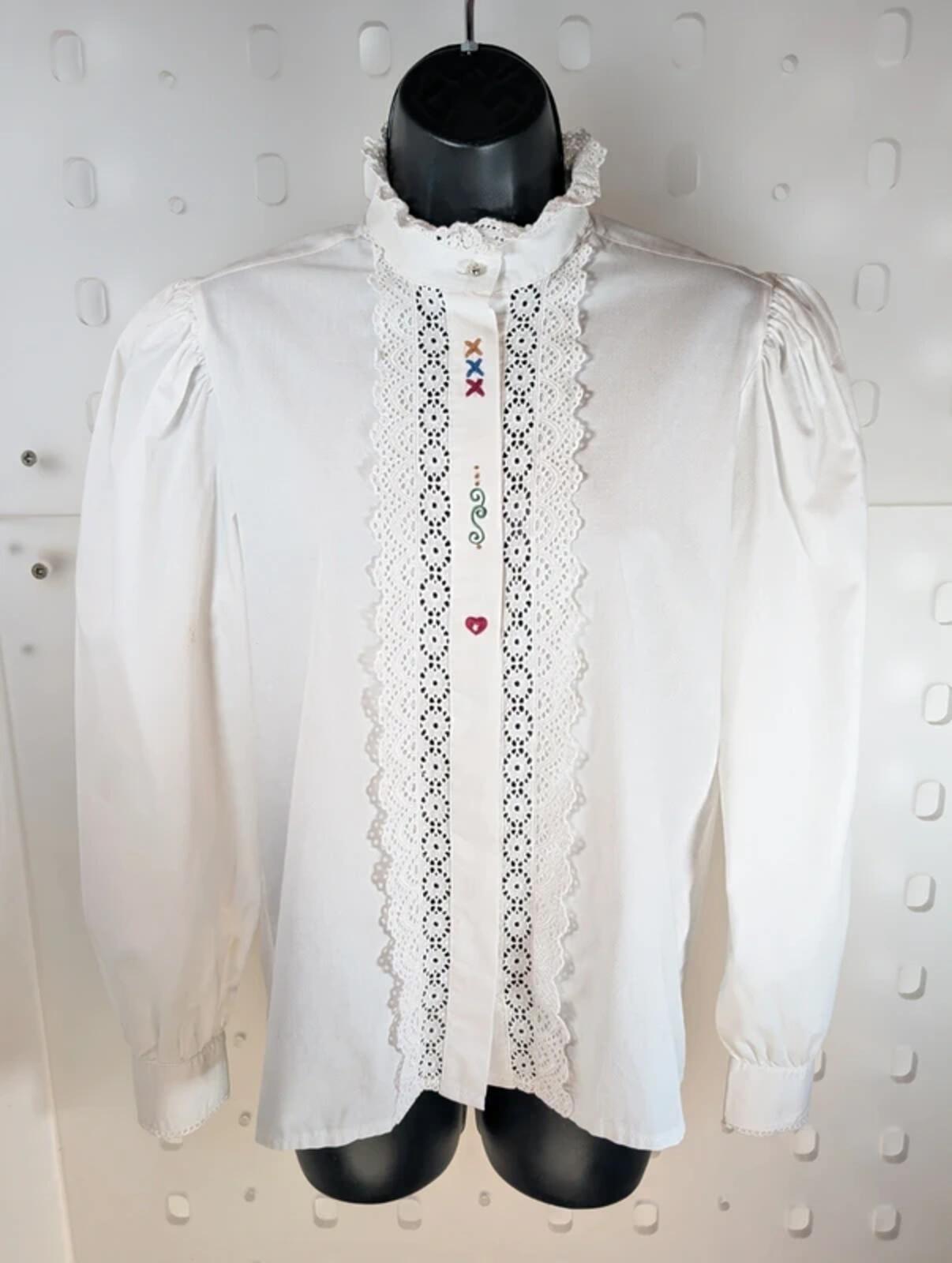 Grätz White Embroidered Blouse EU36 Alpine Romantic Lace Puff Sleeve European