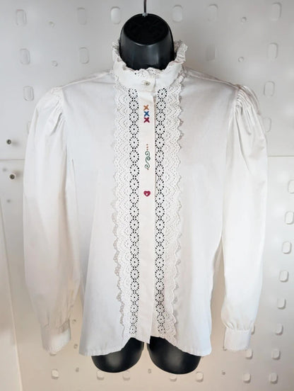 Grätz White Embroidered Blouse EU36 Alpine Romantic Lace Puff Sleeve European