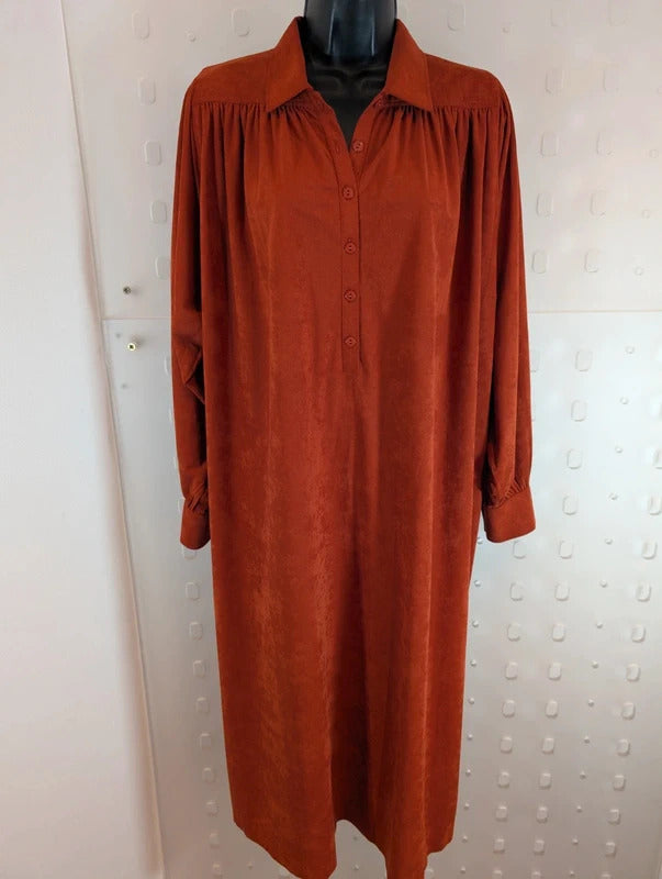 Vintage 1970s/80s Jean Bailly Paris Rust Shirt Dress Made in France