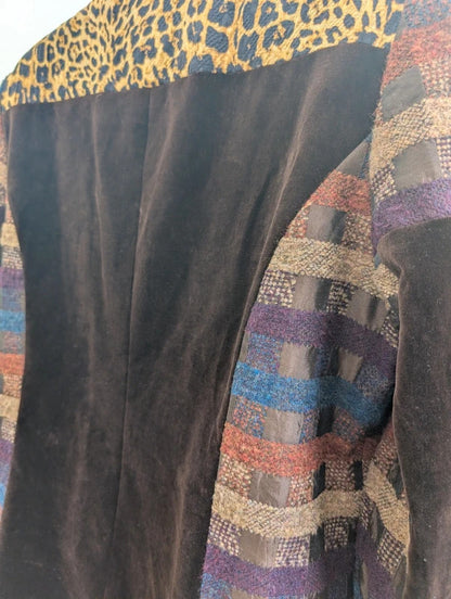 Vintage Tullo Mixed Media Velvet Patch Jacket Brown UK14